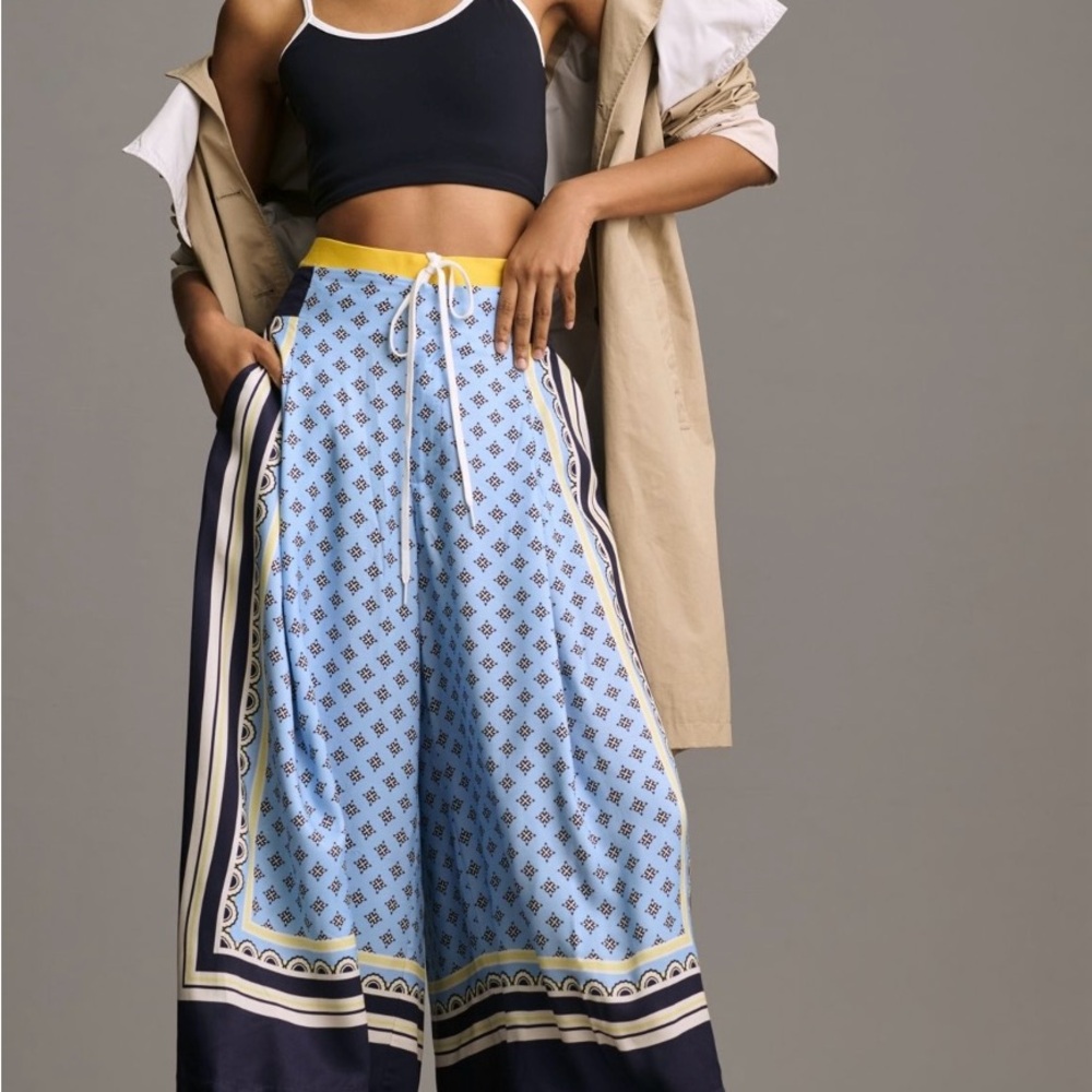 Maeve Printed Pleated A-Line Culottes
